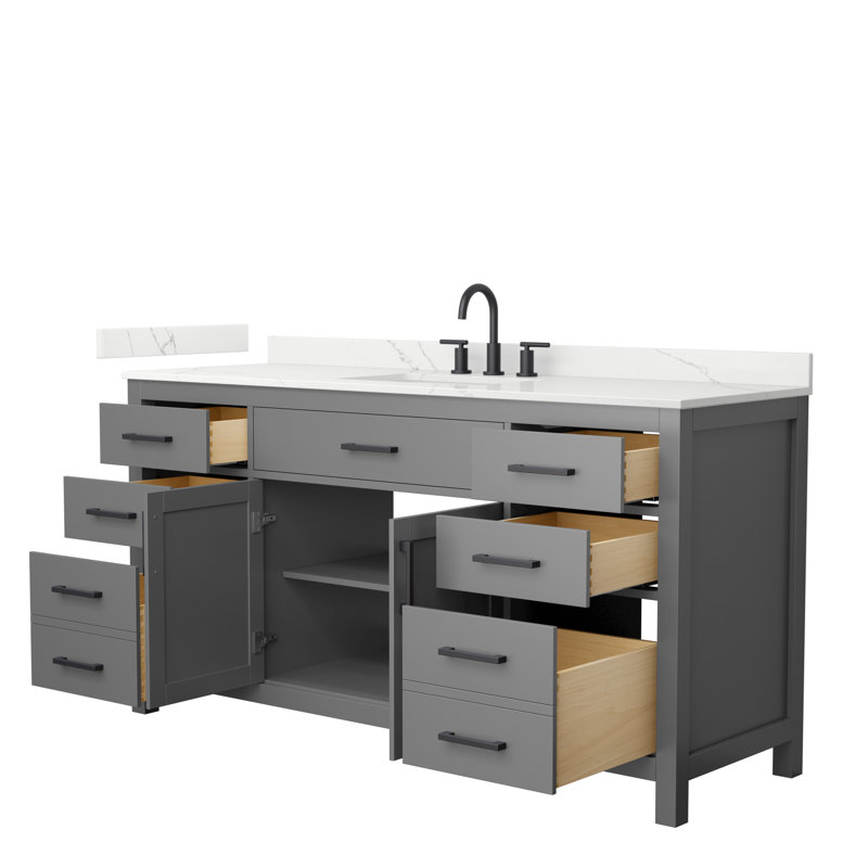 Beckett 66" Freestanding Single Bathroom Vanity with Quartz Top, Giotto Quartz, Matte Black, Dark Gray