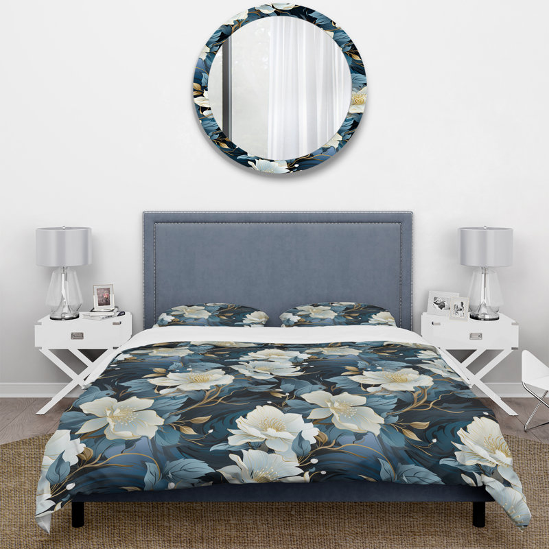 Literie Ephemeral Noir Moody, Housse de couette pour grand lit et 2 taies décor