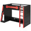 Lit mezzanine simple en bois rouge pour travailler, avec plusieurs tablettes de rangement, une hauteur de 65 po avec un bureau intégré, un éclairage d'ambiance, sous l'espace, une largeur de 40,8 po