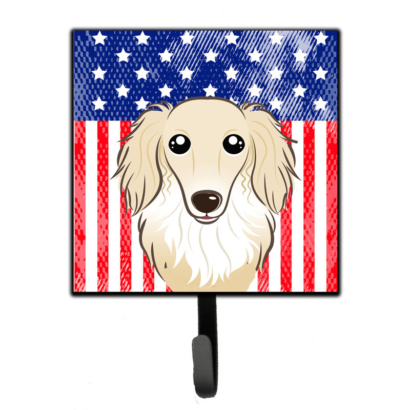 Porte-clés mural Monreal American Flag and Retriever, Bleu / rouge / beige, Teckel à poils longs crème