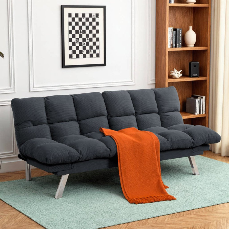67.3" Foldable 2‑Seater Sofa Bed – Yellow Corduroy, Convertible Sleeper Couch with 5‑Position Backrest, Adjustable Armrests – Space‑Saving Sofa Bed for Living Rooms, Apartments, or Home Offices