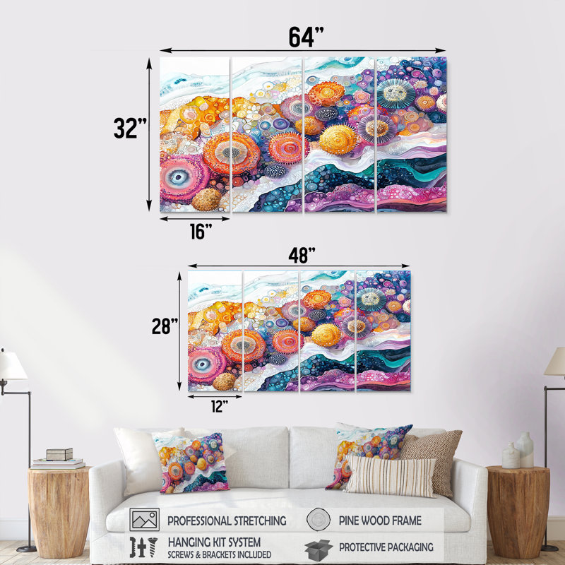 Abstract Sea Urchin And Coral Landscape I - Urchin Wall Art - Mod Wall Art Decor, 4, 32" H x 64" W