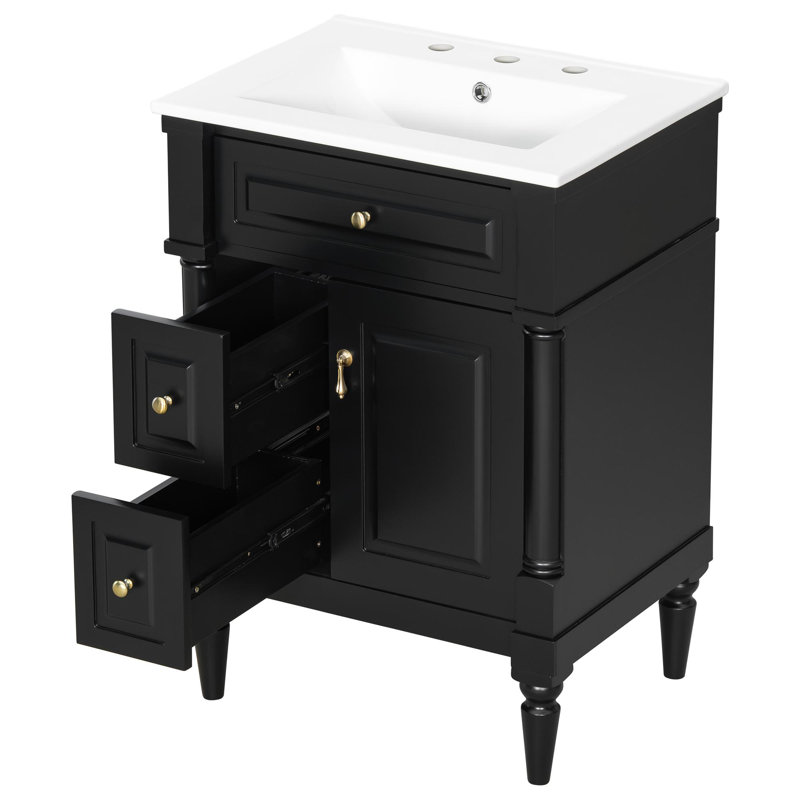24" freestanding bathroom vanity with ceramic sink, Black