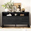 Buffet 60 po à 3 portes, 3 tiroirs, placage de frêne moderne, étagère à compartiments, dossier central, couloir et buffet de rangement avec espace solide, espace de vie en arc