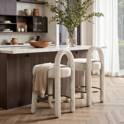 Fosston 26.5" Round Arched Upholstered Counter Stool, Set Of 2