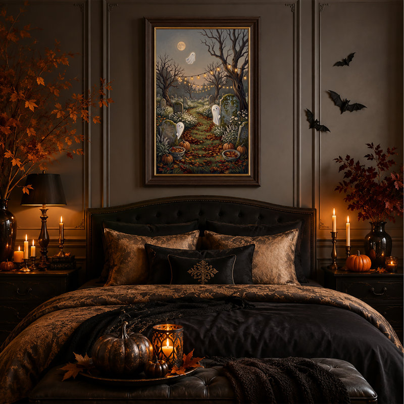 Art mural blanc sur toile Halloween, H 18 po x l 12 po