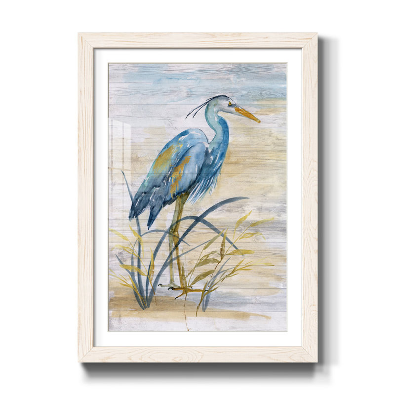 Blue Heron I - reproduction d'art, H 44 po x l 31 po x P 1 po, Papier encadré blanc, Blanc