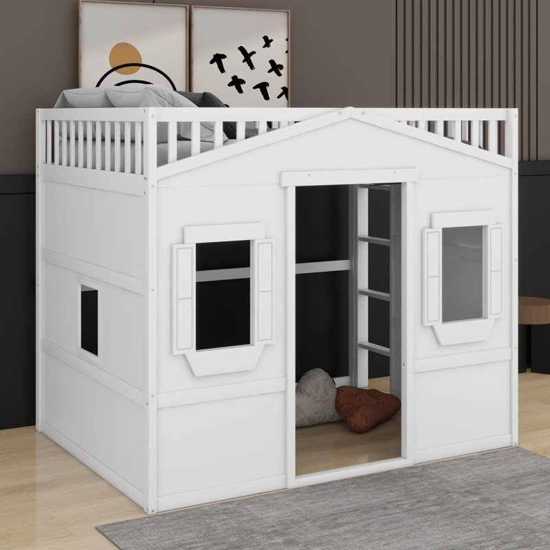 Lit mezzanine double avec échelle, Blanc