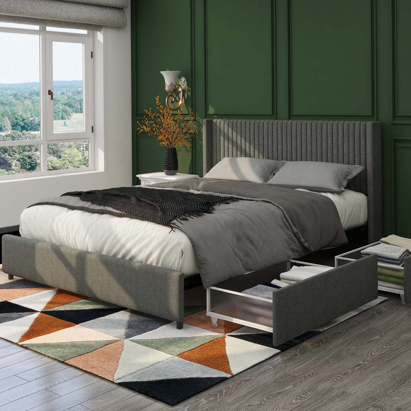 Upholstered Storage Bed, Full / Double, Gray