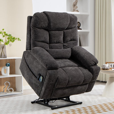 40-In Overstuffed Chenille Power Recliner with Wireless Charging,Lumber Pillow,Heat/Massage For Elderly and Pregnant Ladies by Latitude Run