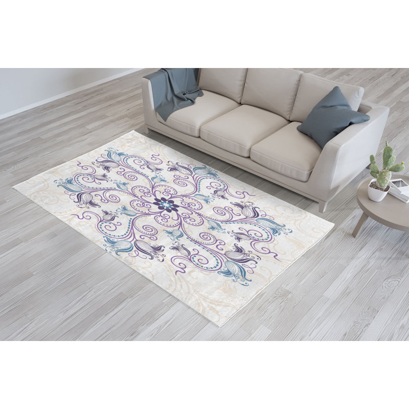 Tapis bleu ardoise / mauve, Rectangle 5 pi 2 po x 7 pi 6 po