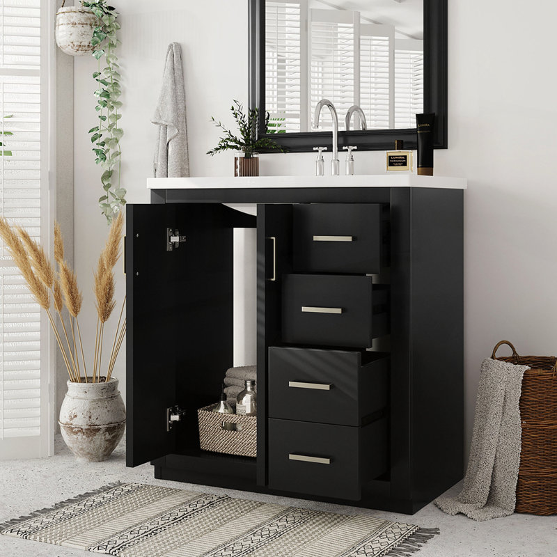 Meuble-lavabo de haute qualité avec rangement abondant et fabrication durable, 30", Noir