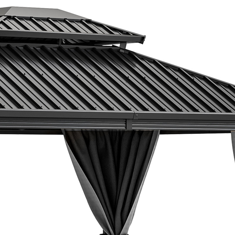 12' X 10' Aluminum Hardtop Gazebo – Double Roof Design with Weather-Resistant Canopy, Gray Curtains, Gray/Black