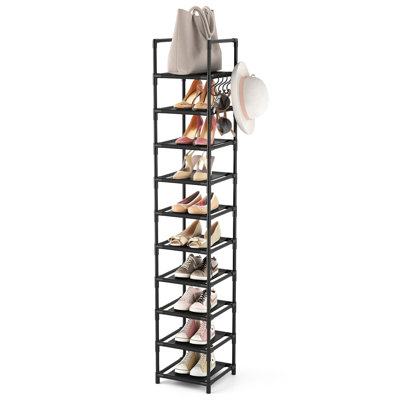 Tall Narrow Shoe Rack For Entryway, 10-Tier Sturdy Metal Shoe Shelf Storage 10-15 Pairs Of Shoes And Boots, Space Saving Corner Shoe Rack Organizer