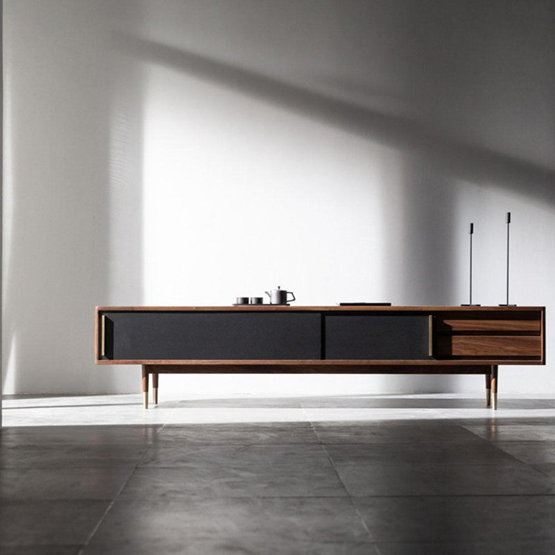 Cabinet audiovisuel simple en noyer noir