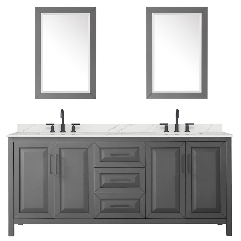 Daria 80'' W Vanity, Giotto Quartz, Gray, Matte Black