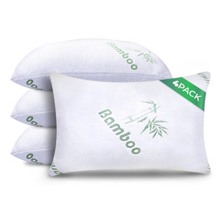 Sleepavo Memory Foam Pillows Queen Size Set of 4 - Cooling Bed Pillows for Sleeping - Back, Stomach, Side Sleeper Firm Pillow - 4 Pack Queen Rayon Derived from Bamboo