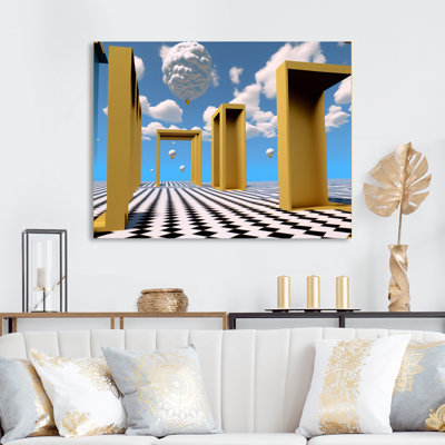 Paysage surréel de portes dorées à l'infini - reproduction sur toile