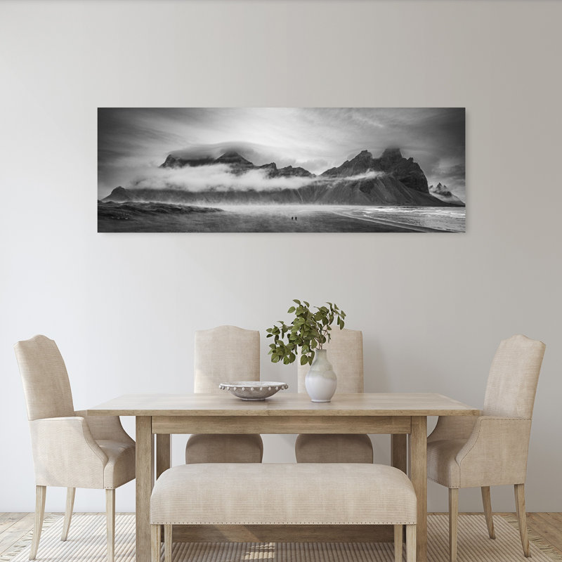 Misty Mountain Coast, art dramatique abstrait contemporain côtier, H 20 po x l 60 po