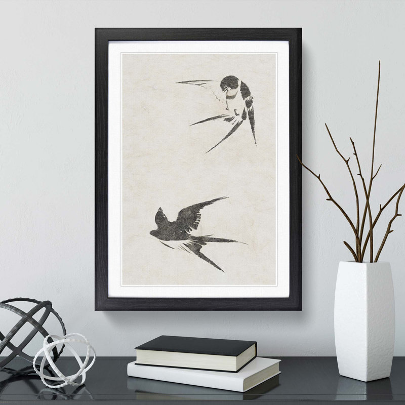 Two Swallows by Sakai Hoitsu - Picture Frame Painting Print, Black Framed, 36cm H x 27cm W x 2cm D