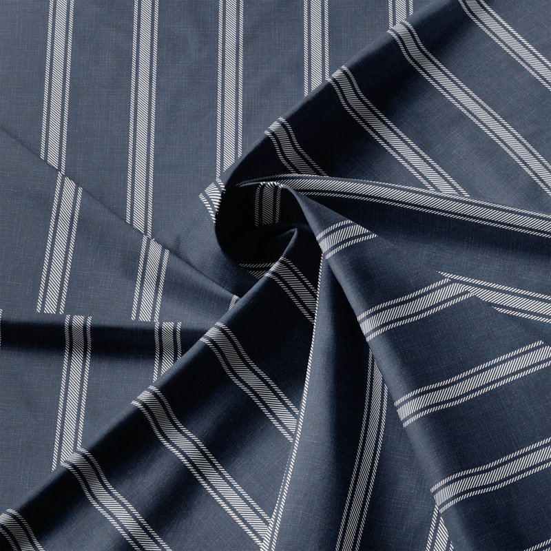 Shay Broad Ticking Stripe Dark Denim Cotton Rod Pocket Drapery Panel Set of 2, 50" W  x 240" L