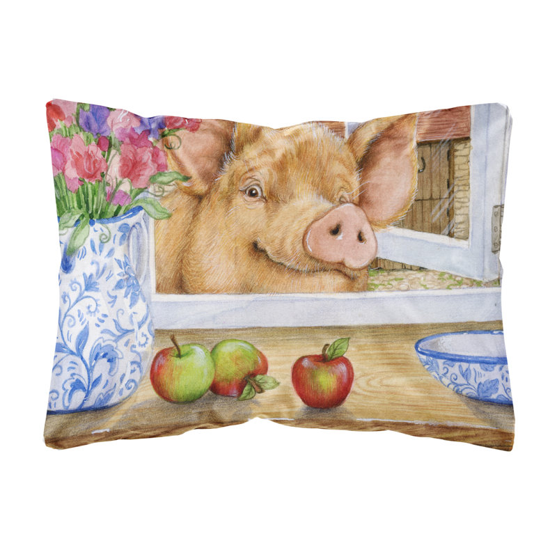  Coussin intérieur / extérieur cochon essayant d'atteindre la pomme dans la fenêtre