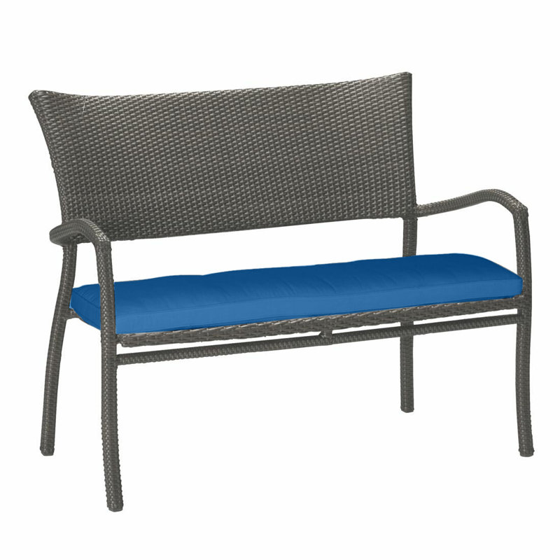 Skye Wicker Garden Bench, Black Walnut, Rollo Cream InsideOut® Linen, No Welt