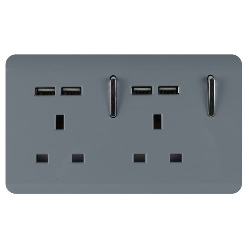 Trendi Switch 2 Gang 4 Port USB 2100mA Plug Socket, Warm Grey