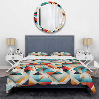 Blue And Orange Geo Haze Polyester Geometric Shapes Duvet Cover Set