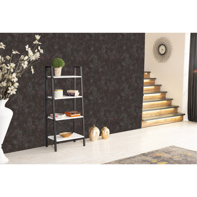 5 Tier Modern Bookshelf Organizer White, Metal Frame Solid Wood Bookcase For Constrained Living Room & Office Space In