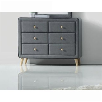 Dresser, 6 Drawer Light Gray Fabric with Wood Legs | Light Gray | Fabric