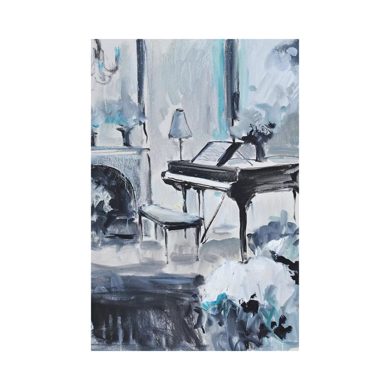 Piano In Blue III by Allayn Stevens - Wrapped Canvas Painting, 30.48 cm H x 45.72 cm W