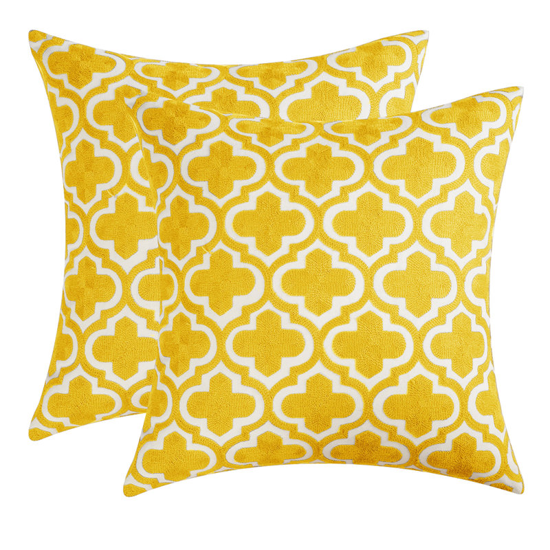  Housses de coussin brodées à motif floral, Jaune