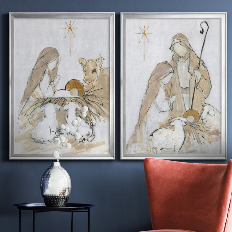 Sainte nuit, ensemble de 2 impressions, H 22,5 po x l 61 po, Toile encadrée, Argent argent