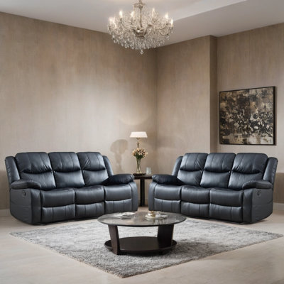 2 Piece Leather Manual Reclining Living Room Set With Pillow Top Armrest