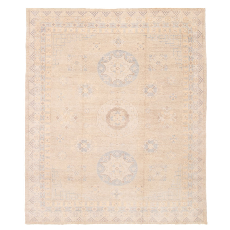 Tapis oriental kaki clair en laine noué à la main 4 pi x 6 pi Anatolian, Rectangle 8 pi 4 po x 10 pi