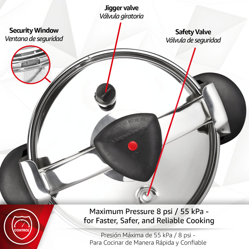 Autocuiseur en acier inoxydable 8,5 pintes MAGEFESA Star Belly - Base à induction complète, acier inoxydable 18/10, système de sécurité triple, compatible avec toutes les surfaces de cuisson, 8 PSI
