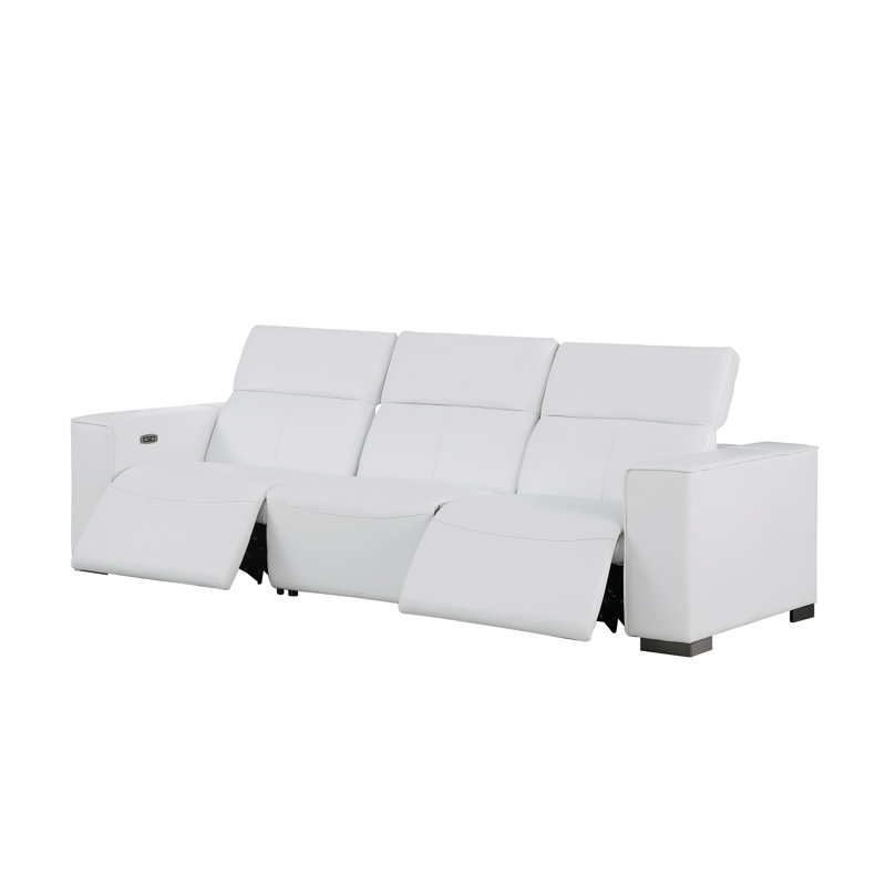 Luxurious Power Reclining Sofa With Dual Recliners And Power Headrests, White