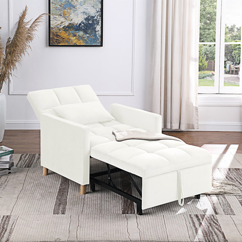Somdath Sleeper Sofa Chair Bed Multi-Functional Sleeper Chair Upholstered Accent Chair, Beige Velvet