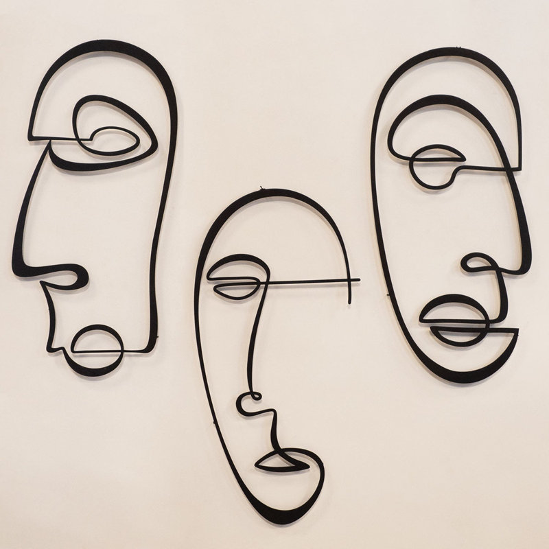 Abstract Faces Modern Metal Wall Decor Set - 3 Piece