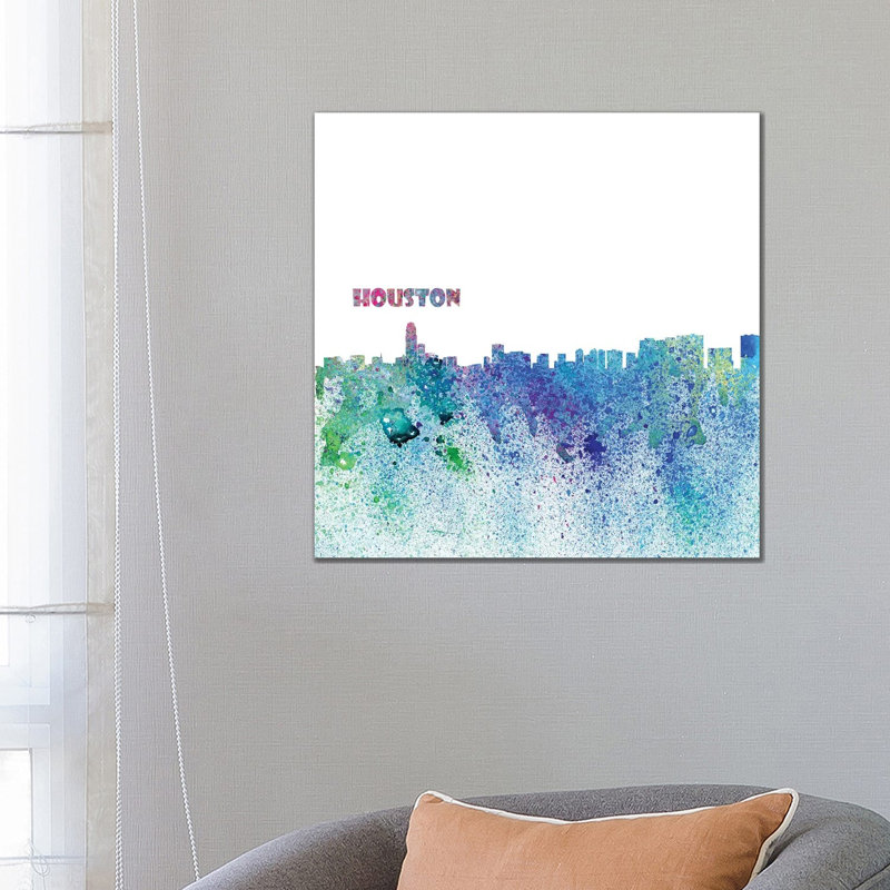 Houston Texas Skyline Silhouette Impressionistic Splash by Markus & Martina Bleichner - Wrapped Canvas Print
