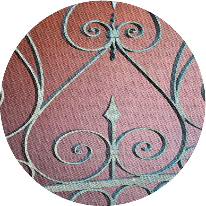 Tapis décoratif à motifs rouge/gris, Rond 3 pi