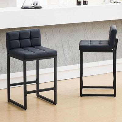 Counter Height Bar Stools Set of 2, Modern Faux Leather Counter Stools with Low Back and Footrest