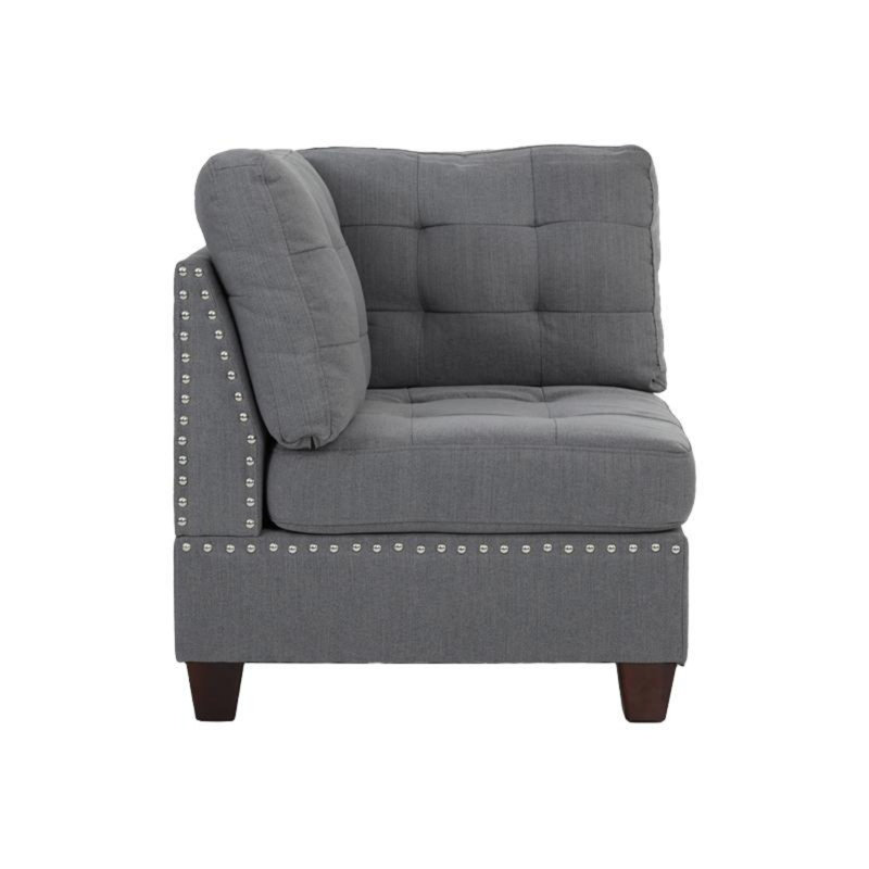 Ensemble de salon modulaire contemporain modulaire 7 pièces Mobilier de salon en L gris capitonné en tissu d'ameublement avec têtes de clous capitonnés 2X coin 3X fauteuil sans accoudoirs et 2X repose-pieds