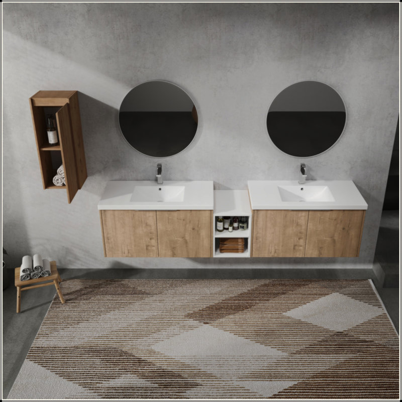 Meuble-lavabo mural 84 po avec lavabo et armoire latérale 84 po, portes à fermeture en douceur, 84"