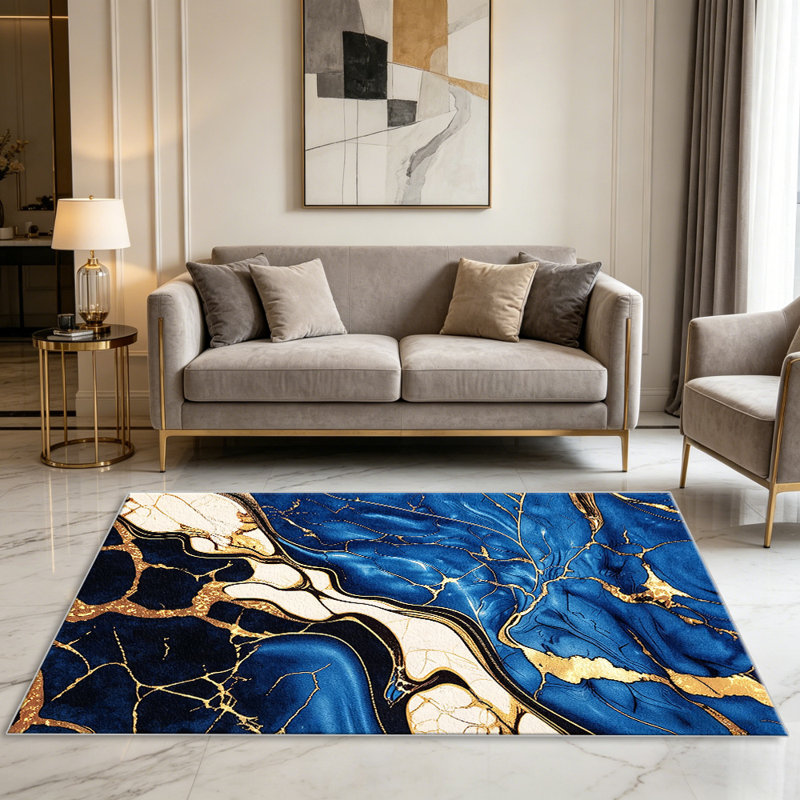 Blue Marble Gold carpet-easy to clean, machine-washable, soft and comfortable; suitable for door mats, kitchens, living rooms, bedrooms, corridors, and laundry areas. Easy to clean, durable carpet for home decoration.