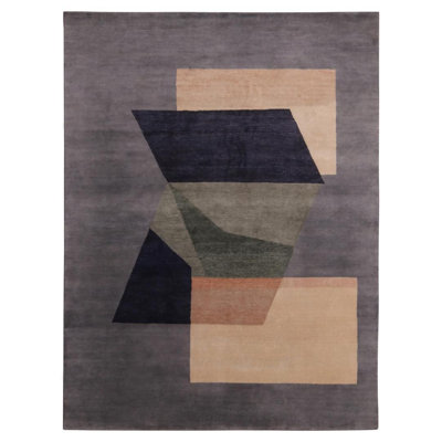 Rug & Kilim's Mid Century Modern Abstract Geometric Gray Beige And Black Wool And Silk Custom Rug
