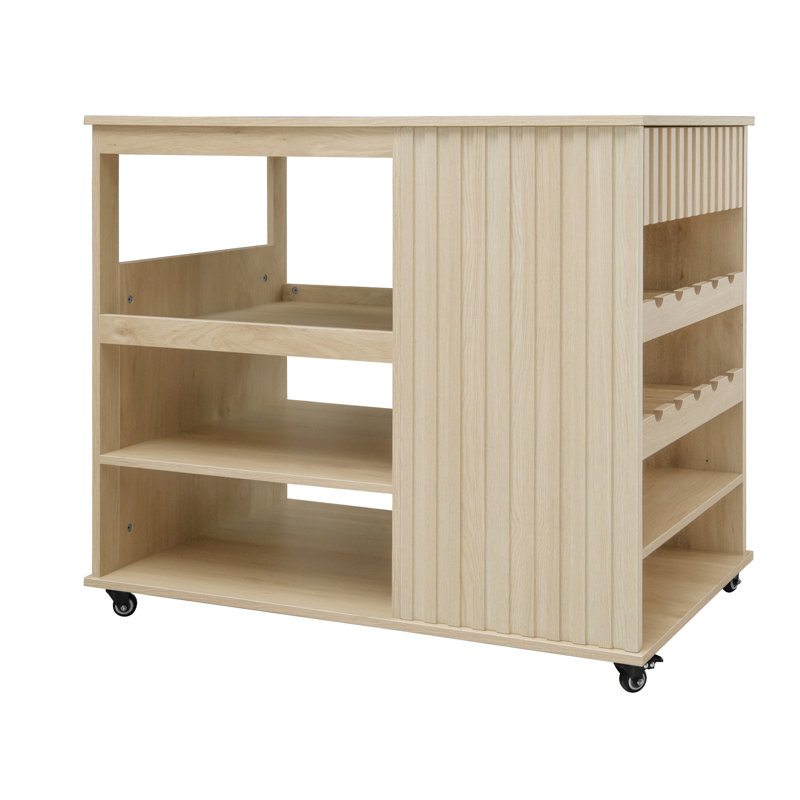 Bar Cart Storage Kitchen Island with Drawer Wine Rack,Lockable Casters, Manufactured Wood