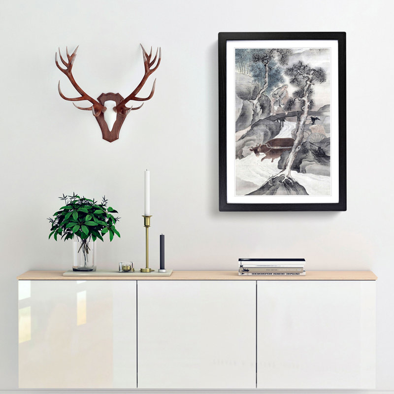 Water Buffalo Returning Home by Yosa Buson - Framed Print, 48cm H x 36cm W x 2cm D, Black Framed