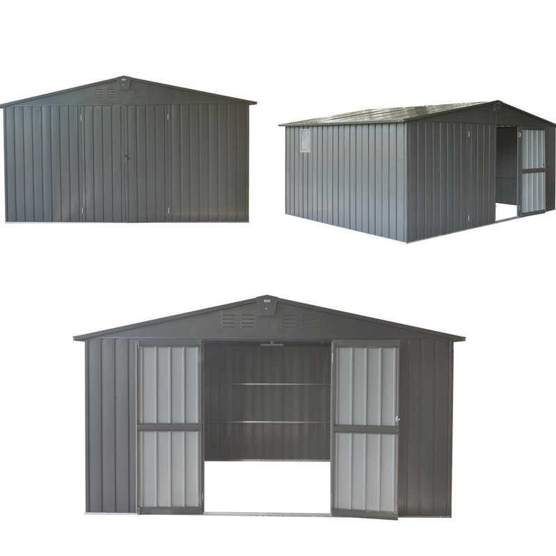 Boîte à outils d'extérieur pour jardin 11 pi x 9 pi, gris foncé, cadre en acier galvanisé, porte verrouillable, espace abondant pour les outils et l'équipement, remise de solution de rangement pour la cour arrière, remise grise, vélos spacieux, intempéries